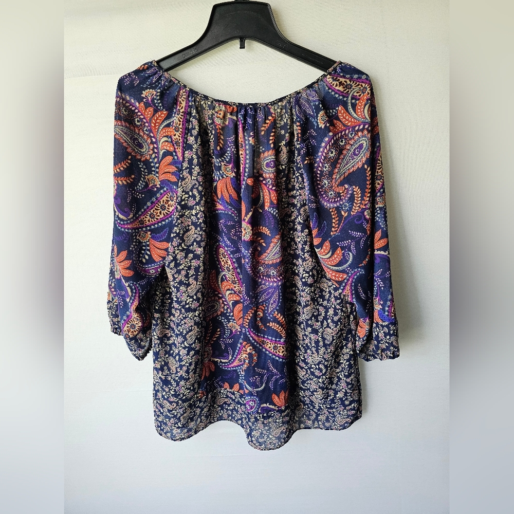 Chaps Women's Navy Paisley Peasant Blouse - Picture 6 of 13